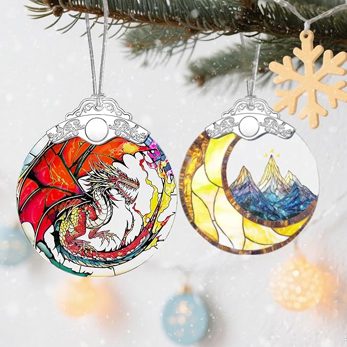 Dragon Christmas Ornaments, Stained Glass Christmas Decorations – Ideal Gifts for Dragon Lovers, Holiday & Xmas Gift Ideas