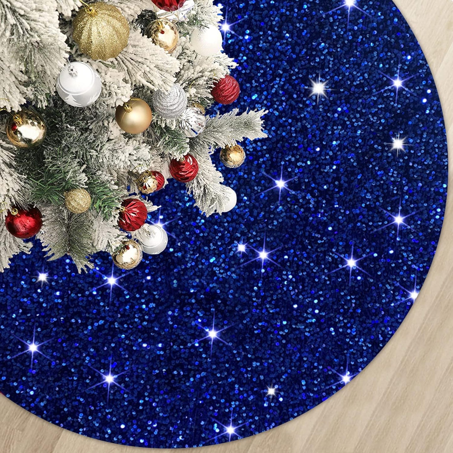 MODFUNS Blue Sequence Christmas Tree Skirt 21 Inches Mini Christmas Tree Mat for Home Decor Miniature Unique Xmas Tree Carpet Skirts Ornament for Christmas Day Family Reunion Holiday Party Banquet