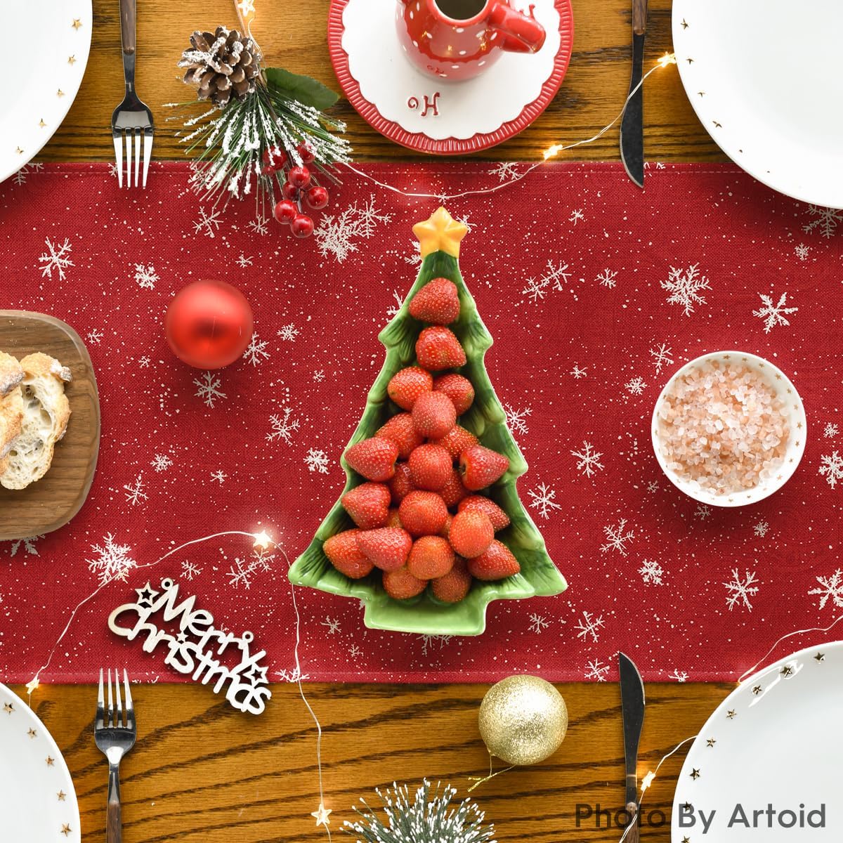 Artoid Mode Snowman Christmas Birds Trees Table Runner, Seasonal Winter Xmas Holiday Kitchen Dining Table Decoration for Indoor Outdoor Home Party Decor 13 x 36 Inch