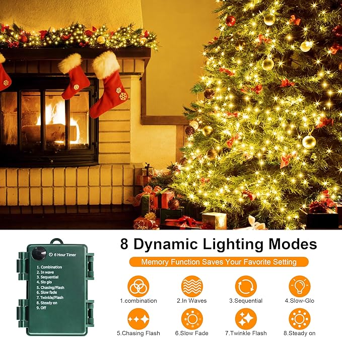 200 LED Christmas Cluster Lights, Christmas Firecrackers String Lights, Waterproof 8 Modes for Outdoor Indoor Xmas Tree Party Warm White