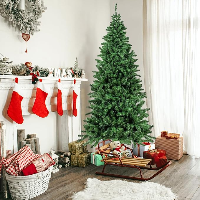 PLKO 8FT Artificial Holiday Christmas Tree，Artificial Christmas Tree Xmas Pine Tree with Stand and Soft Green Branch for Holiday Indoor Outdoor,1385Tips(Green)