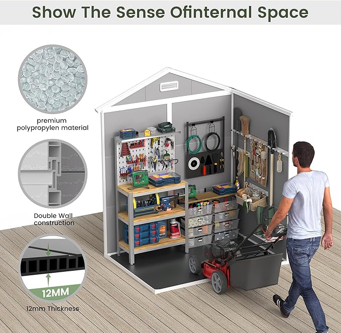 Amopatio Outdoor Storage Shed with Floor,6x4.5 FT Lockable Plastic Tool Shed with Ventilation,Waterproof Resin Garden Sheds for Backyard,Patio,Lawn and Bike Grey