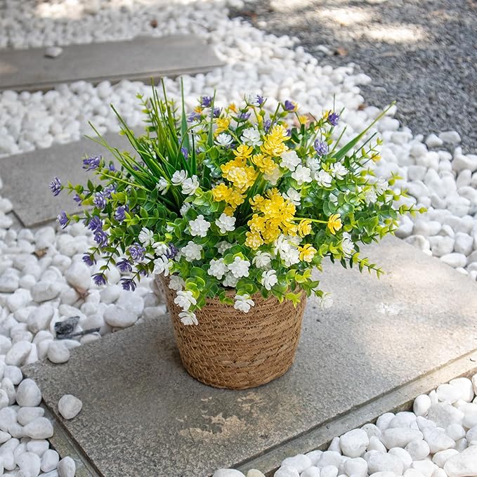 12 Bundles Fake Flowers, Artificial Flowers for Outdoors UV-Resistant No Fade Fake Plants for Planters Porch Home Garden Porch Patio Decoration Outdoor Indoor – Fall & Summer Decor