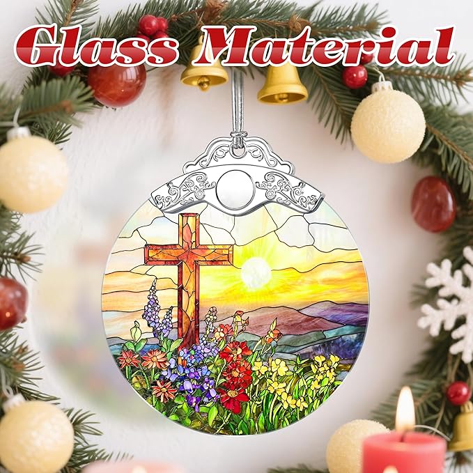 Stained Glass Cross Ornament, Religious Christmas Ornaments, Christmas Decorations for Tree, Holiday Ornament, Christian Gifts, Religious Gifts, Gift Ideas & Xmas Gift