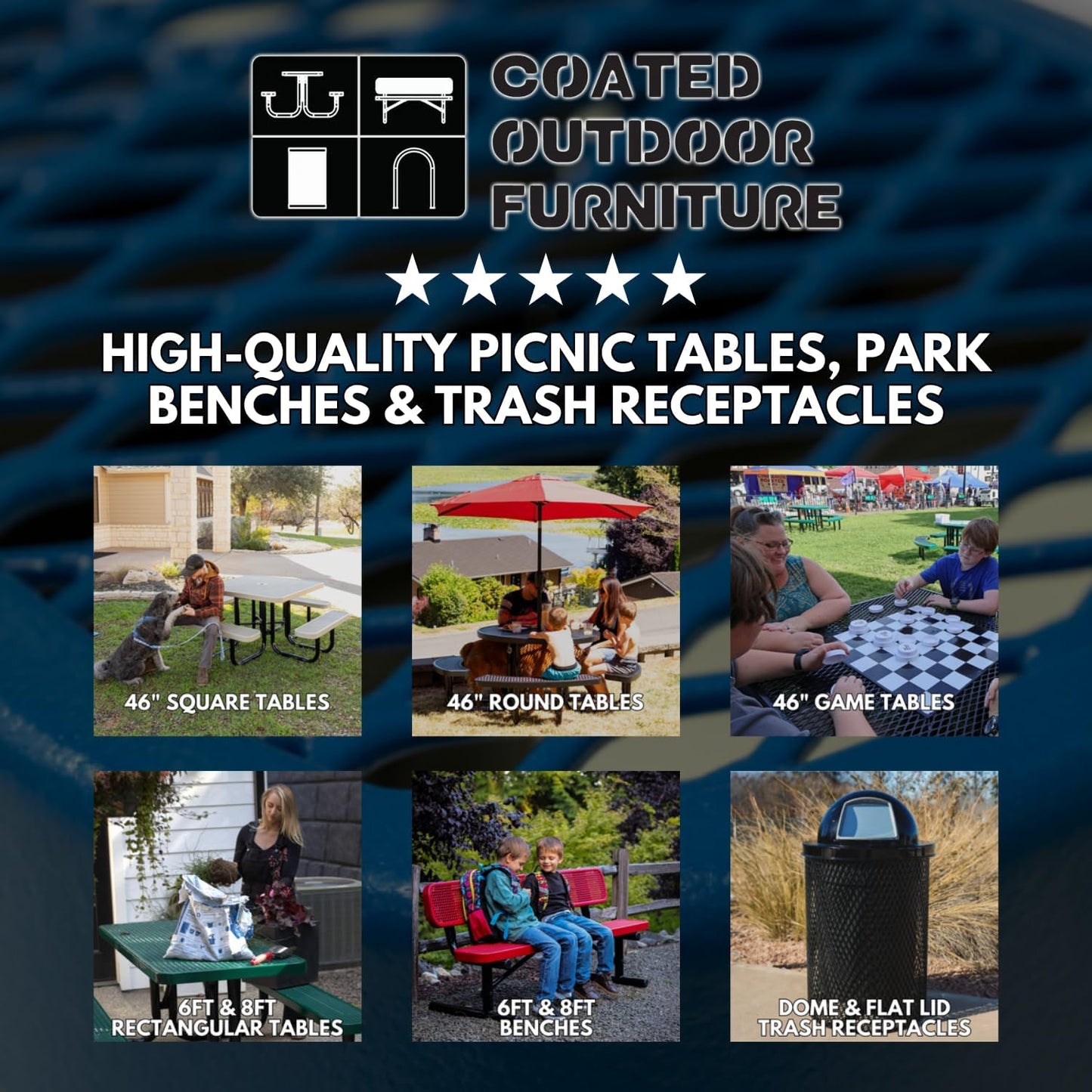 Coated Outdoor Furniture Heavy-Duty Portable Outdoor Kids Table with Umbrella Hole, Punched Steel Kids Picnic Table, Commercial-Grade, Made in America (46 In, Round, Childrens, Textured Green)