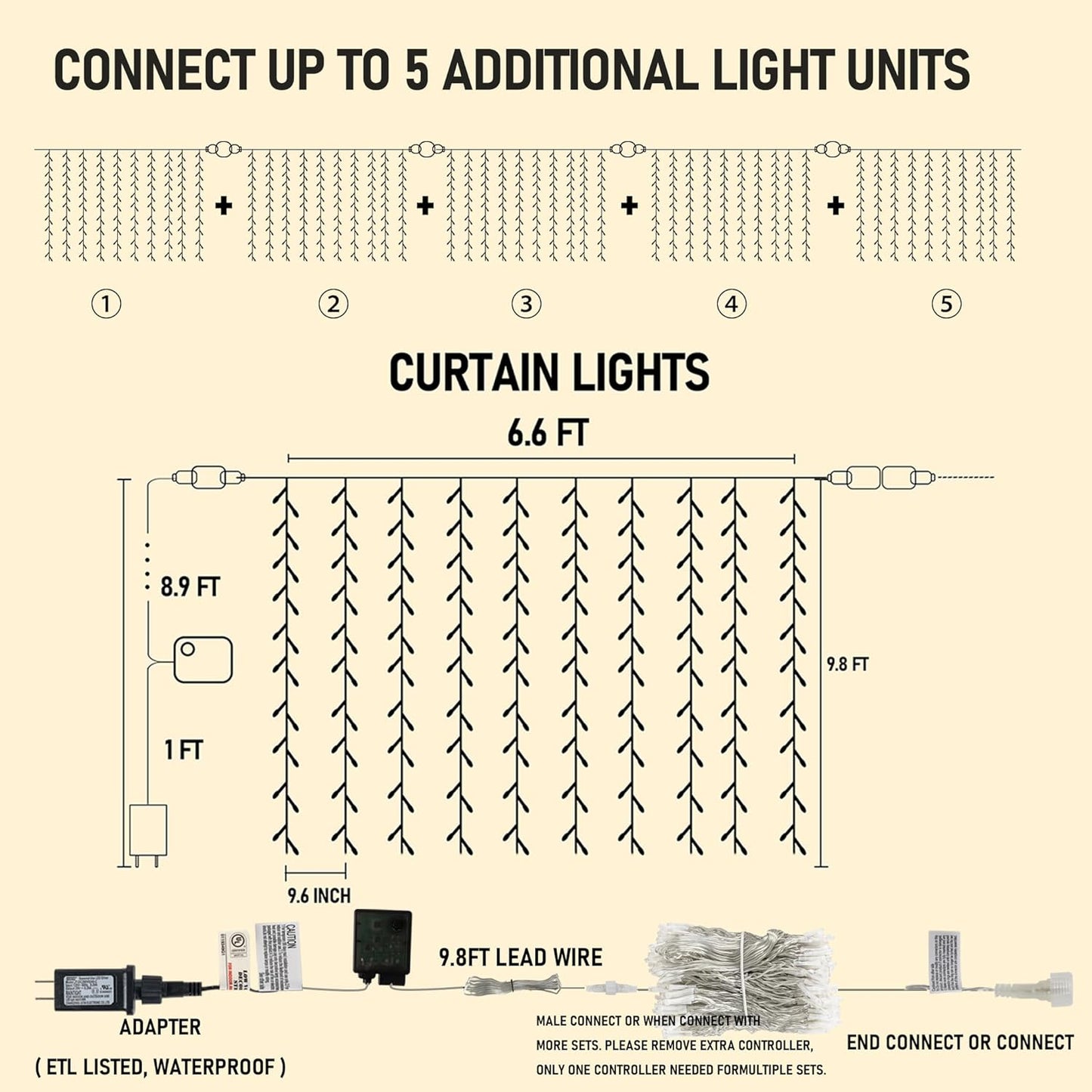 Dazzle Bright 300 LED Curtain Lights, Plug in Fairy Curtain Lights for Bedroom, Christmas Hanging String Lights Outdoor for Window Backdrop Wall Wedding Patio Indoor Dorm Party Decor, Warm White