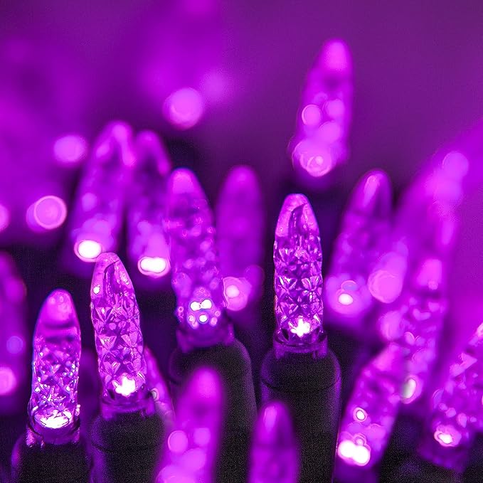 24 ft M5 LED Purple Halloween Lights, 70 Count Green Wire Indoor/Outdoor Commercial Grade Mini String, Holiday Decorations
