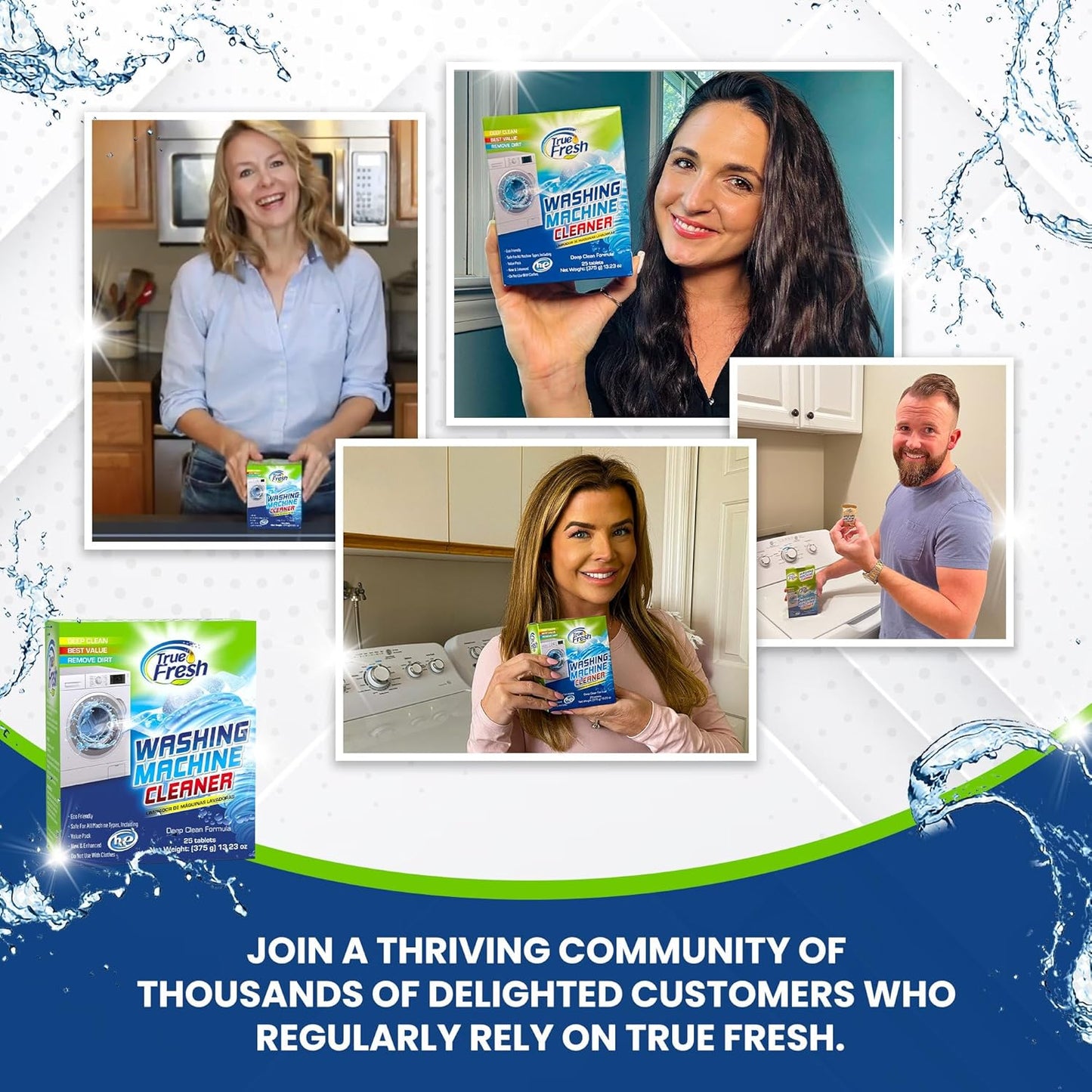 True Fresh Washing Machine Cleaner Tablets – 25-Pack Deep Cleaning for Front Loader, Top Load & HE Washers – Helps Remove Odor-Causing Residues, Pet Hair & Hard Water Buildup – Septic Safe