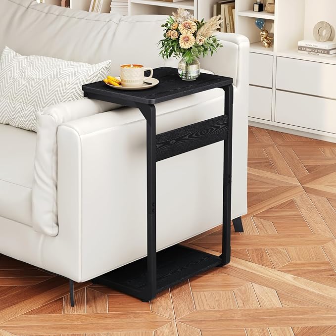 C-Shaped End Table, Small Couch Side Table, Sofa TV Tray Table for Living Room, Bedroom, Bedside ET-YB-BKW1