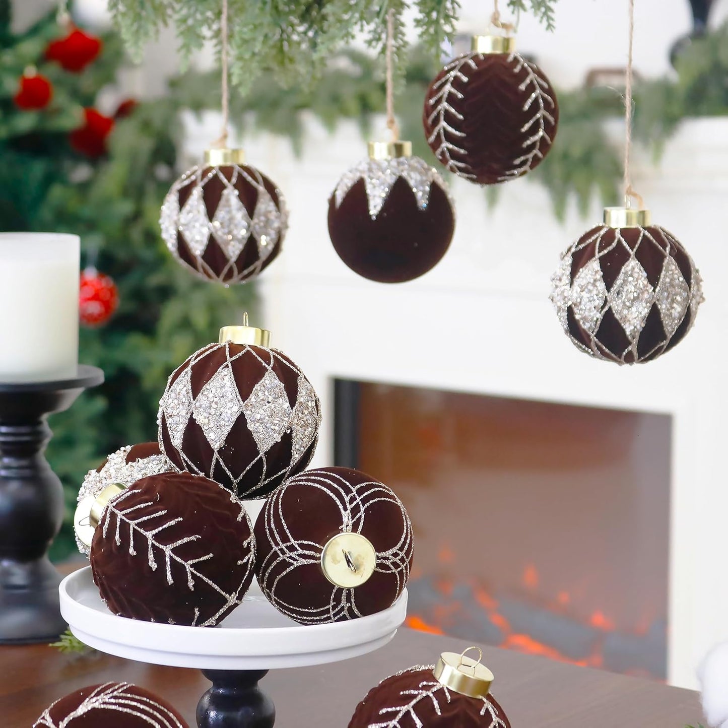 20PCS Velvet Ornaments for Christmas Tree, 2.36INCH Glitter Flocked Christmas Ornaments Decorations Balls Set Decor