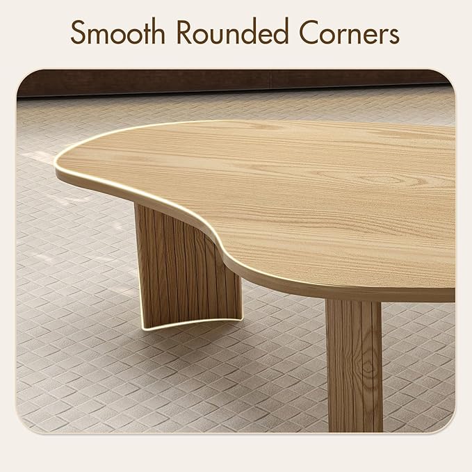 Set of 2 Boho Nesting Coffee Tables with Solid Fluted Wood Legs for Apartment, Oval Irregular Mango Shape Modular Center Tables for Living Room