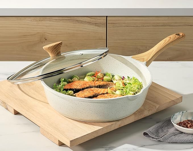 SENSARTE Nonstick Ceramic Saute Pan 10 Inch/3.5QT, Non-toxic Deep Frying Pan Skillet with Lid, Healthy Jumbo Cooker, Stay Cool Handle, Induction Compatible, PFOA & PFAS Free