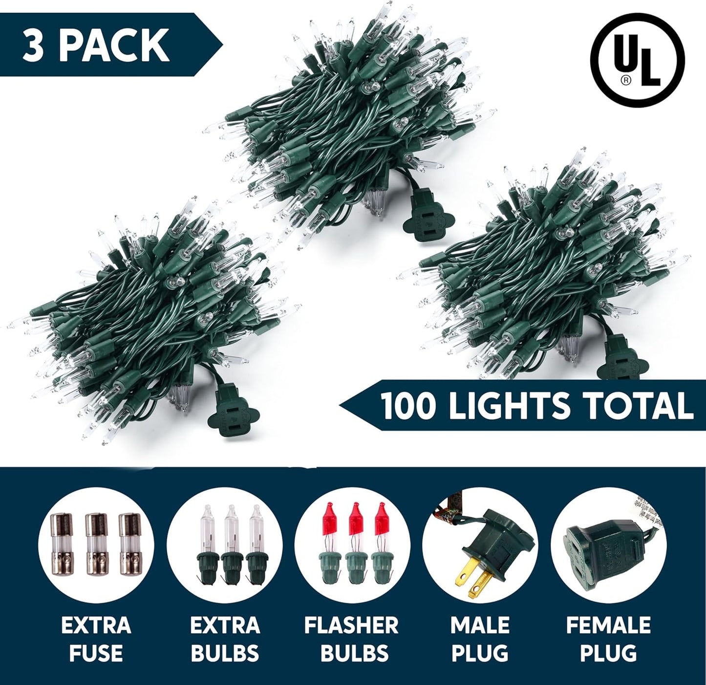Joiedomi Clear Christmas String Lights Indoor,300(3x100) Mini Warm White Fairy Light,64.2 FT Lighting Decor for Patio Dorm Classroom Bedroom Holiday Wedding Party Garland Birthday Festival,Green Wire