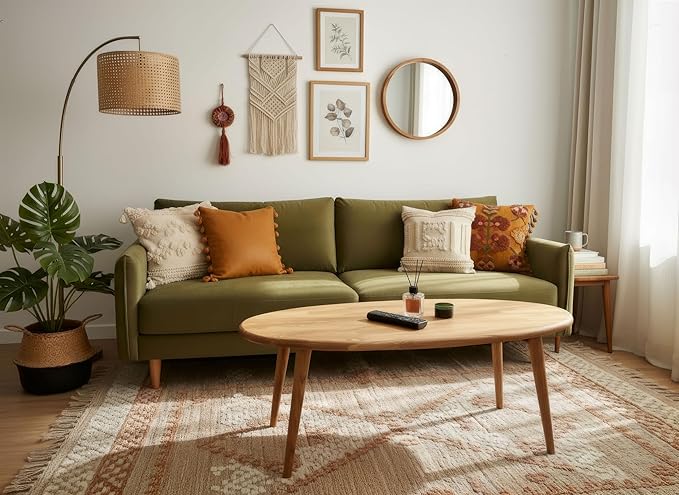 Solid Wood Oval Coffee Table for Living Room, Scandinavian Modern Design, Easy Assembly, Small Space Friendly, 33″W x 18″D x 18″H