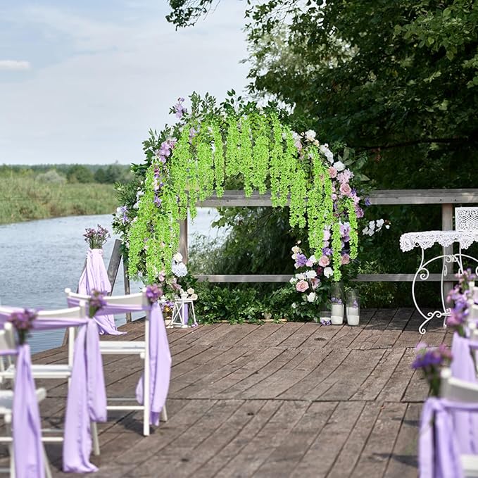 U'Artlines 36 Pack (Total 139 Feet) Artificial Fake Wisteria Vine Rattan Hanging Garland Silk Flowers String Home Party Wedding Decor (36, Green)
