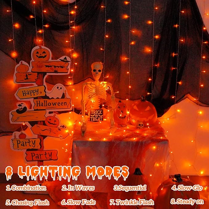 YEGUO 165ft 500 LED Thanksgiving Lights Outdoor Waterproof, Orange String Lights Indoor Plug in, 8 Modes Clear Wire Orange Lights for Halloween