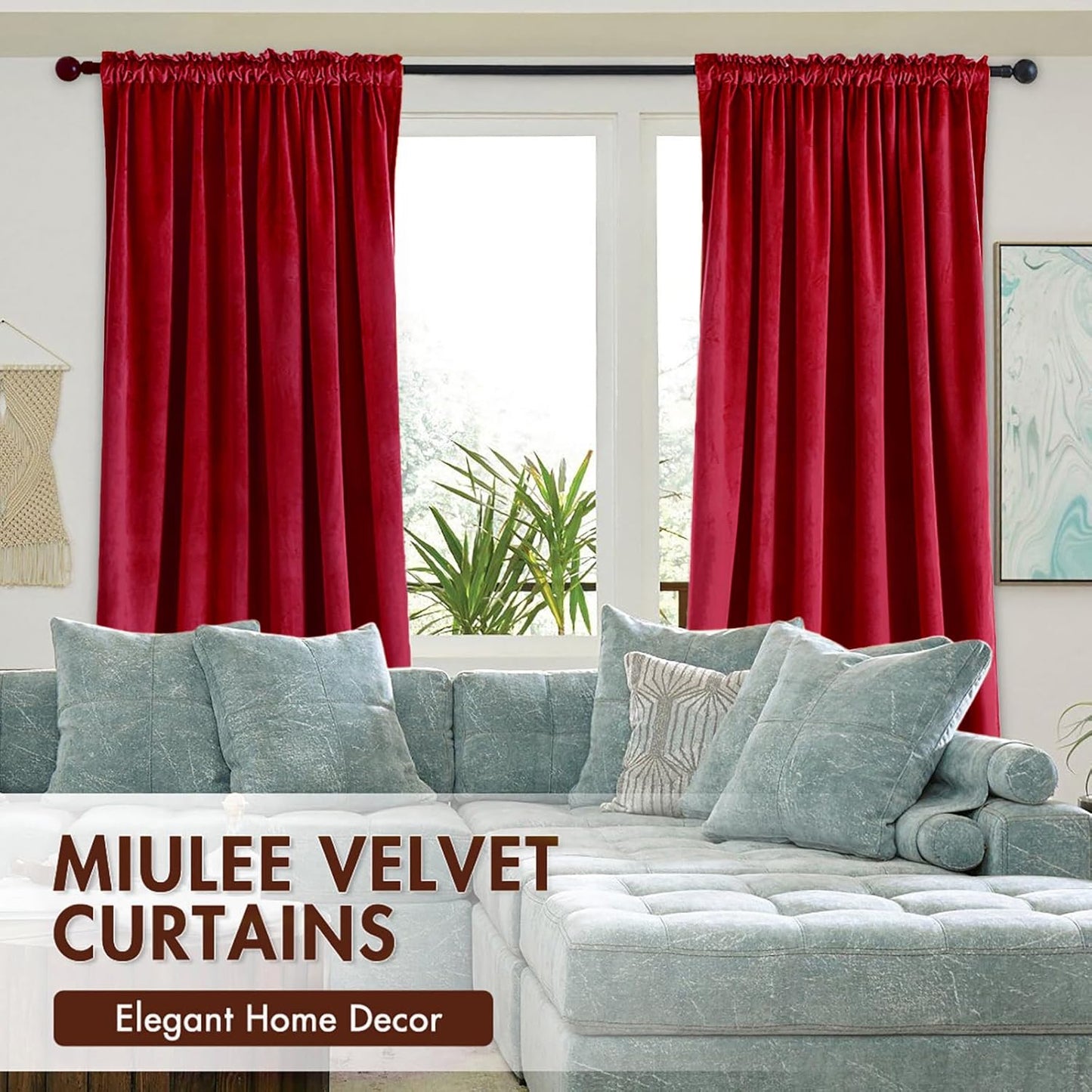 MIULEE Christmas Red Velvet Curtains Thermal Insulated Blackout Curtain Drapes for Bedroom Living Room Darkening 90 Inches Long Curtains Panels Rod Pocket Set of 2