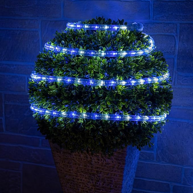 Wintergreen Lighting 150' Blue and Cool White LED Rope Light, Christmas Outdoor Light Décor Rope Lighting - 120V, ½ Inch, 2-Wire - Rope Light Clips and Power Cord Included