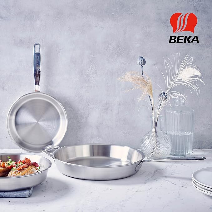 Beka Maestro 11" 5-Ply Stainless Steel Frying Pan – Dishwasher & Oven Safe, No Hot Spots and Stay-Cool Handle