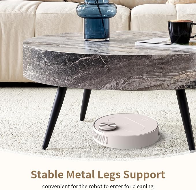 LKTART Coffee Table for Living Room, Round Wood Coffee Tables, Modern Metal Accent Center Tea Table for Apartment Small Space (31Inch-Marble Grey)