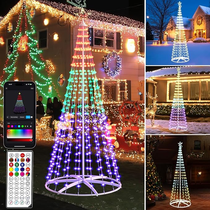 Christmas Tree with Lights, 6.2 FT 250 LED Smart Color Change, Bluetooth App & Remote Control, Timer Music Sync, DIY RGB Outdoor Christmas Tree Show for Christmas Decorations