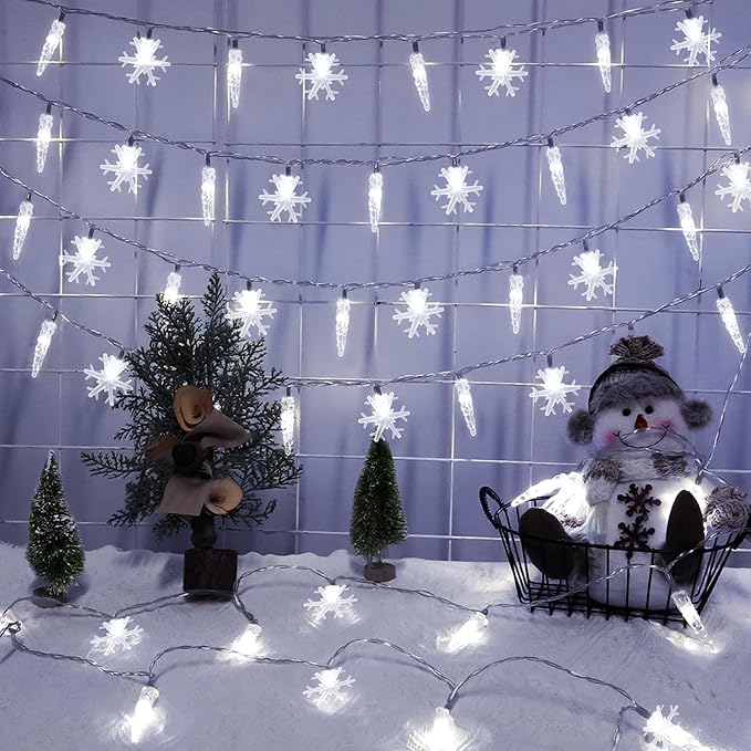 Christmas Icicle Lights Indoor，20ft 40 LED Icicle String Lights Battery Operated Powered Christmas Lights for Indoor Winter Christmas Decorations