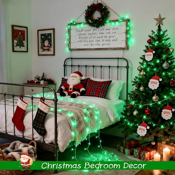 JMEXSUSS 2 Pack 100 LED Green Christmas Lights Indoor, 8 Modes Green String Lights Outdoor Waterproof, Clear Wire Connectable Christmas Tree Lights Plug in for Xmas Tree Bedroom Yard Party Decorations