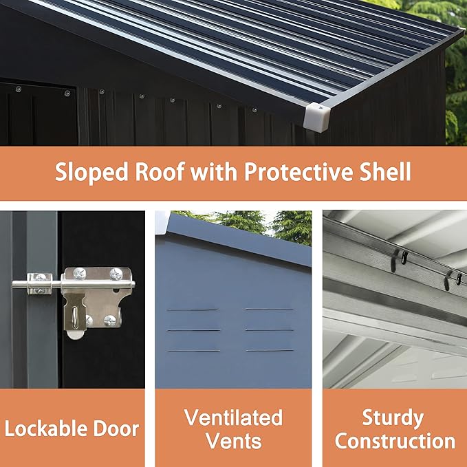 VEIKOU 4' x 4' Outdoor Storage Shed with Thickened Galvanized Steel, Storage Shed with Lockable Door, Air Vents, Metal Shed for Patio Lawn Yard, Grey