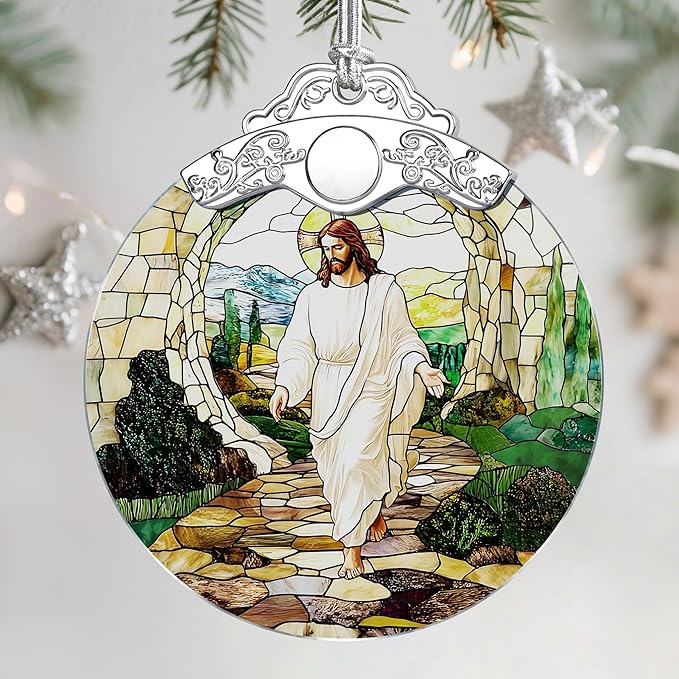 Christian Christmas Ornaments: Stained Glass Ornament, Christmas Tree Ornament, Hanging Ornaments for Home Decor, Xmas Tree Decorations, Holiday Decor, Perfect Christian Gift & Religious Gifts - Jesus