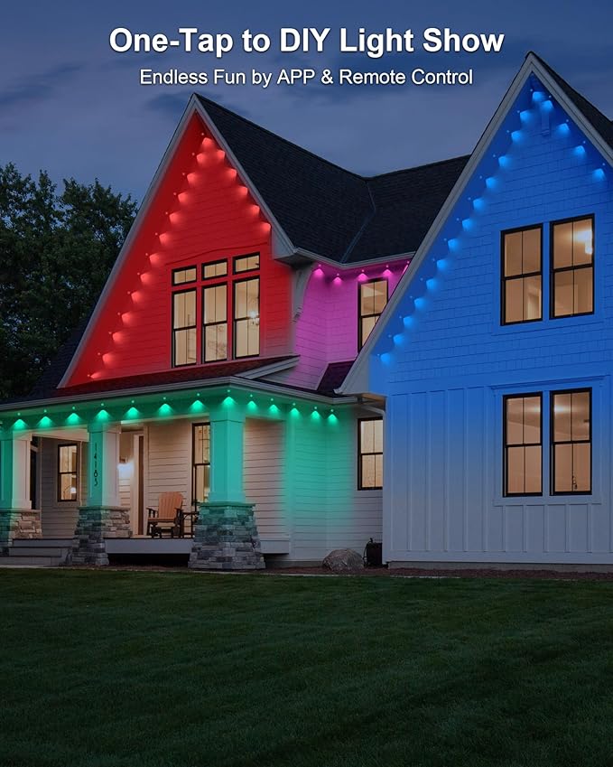 XINKAITE 400ft Permanent Outdoor Lights for House, 2025 Eave Lighting with App/Remote Control, IP67 Waterproof smartlight for Christmas, Halloween, Holiday, Party, Daily(2 Rolls 200FT)