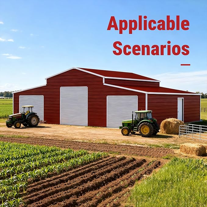 42×30FT Brown Metal Storage Shed Barn Garage, Heavy-Duty 14-Gauge Steel Building with Roller Doors, 26-Gauge Panels, Galvanized & Powder-Coated Outdoor Shelter for Farm,RV,Tractor,Tools