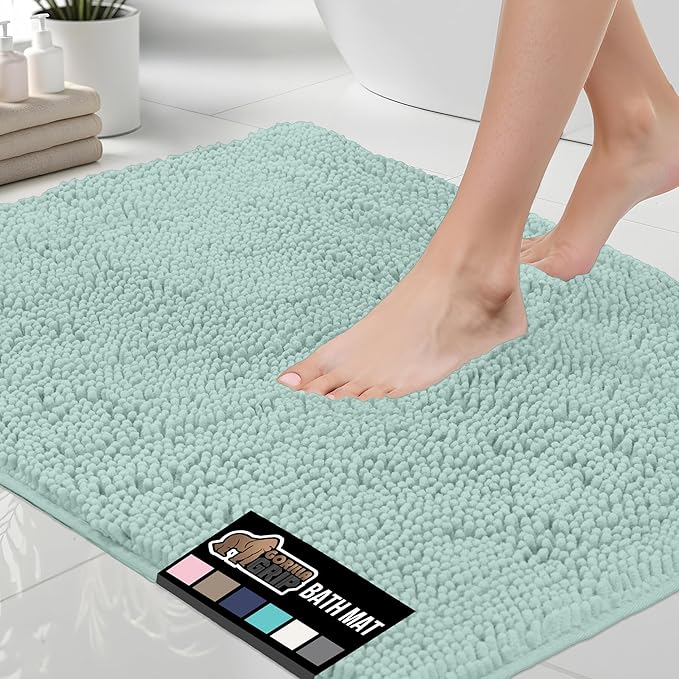 GORILLA GRIP Bath Rug Mat, Thick Soft Absorbent Chenille, Quick Dry Microfiber Mats, Rubber Backing Washable Shower Floor Rugs, US Designed Bathroom Bathmat Home Decor Accessories, 24x17, Seablue