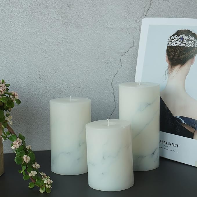 MOZEAL Hand-Poured Unscented Candle,Dripless Pillar Candle Set of 3,Includes 4", 5" and 6",Approx 300 Hours Burn Time,Rustic Country Style,for Wedding,Dinner,Christmas,Restaurants and Home Decor