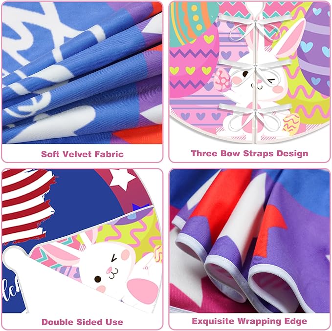 Easter Tree Skirt 4th of July Tree Skirt 36 Inch American Flag Day Memorial Day Double Sided Print Mat Independence Day Easter Christmas Holiday Party Decoration