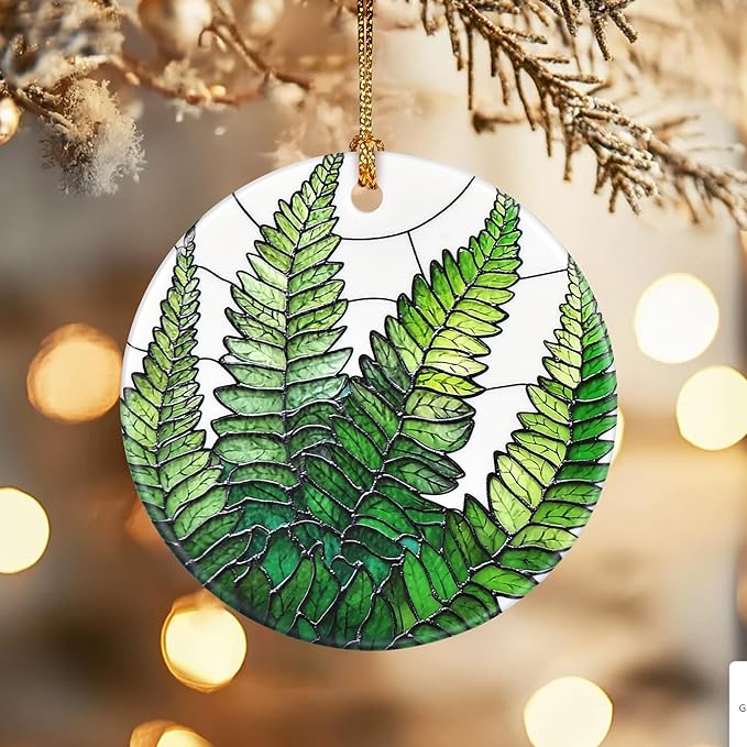 Christmas Ornaments, Dodosky 2.8in Ceramic Fern Plant Ornament, Xmas Decor, Christmas Tree Ornaments, Xmas Decorations for Tree, Holiday Ornament, Gifts for Plant Lovers, Gifts for Women, Men