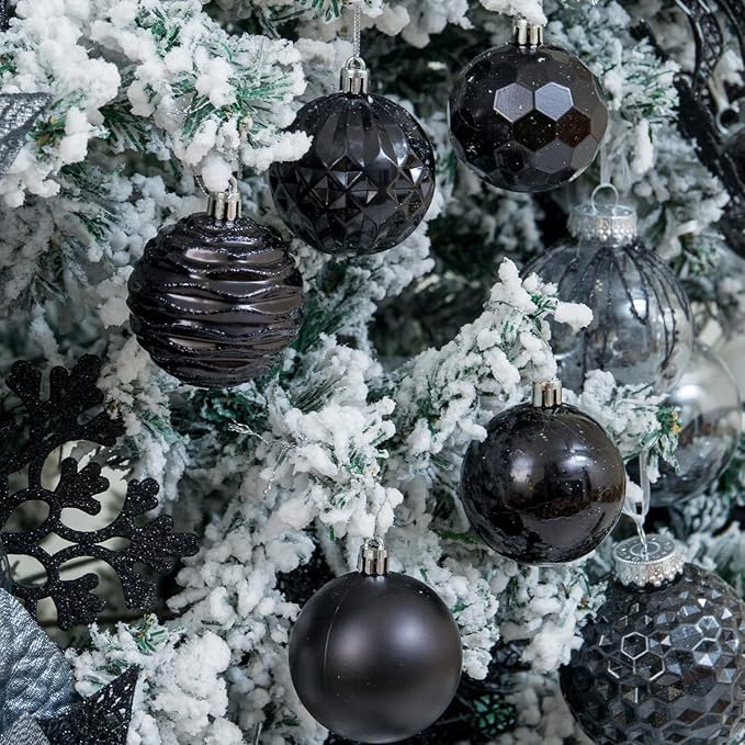 XmasExp Christmas Ball Ornaments (2.36", Black) 24ct Shatterproof Xmas Tree Hanging Balls Decorations Perfect for Halloween Decorations