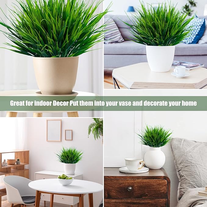 Lnoicy 10pcs Artificial Outdoor Plants, Fake Wheat Grass Greenery Shrubs UV Resistant Faux Plastic Plants Garden Porch Window Box Décor (Grass)