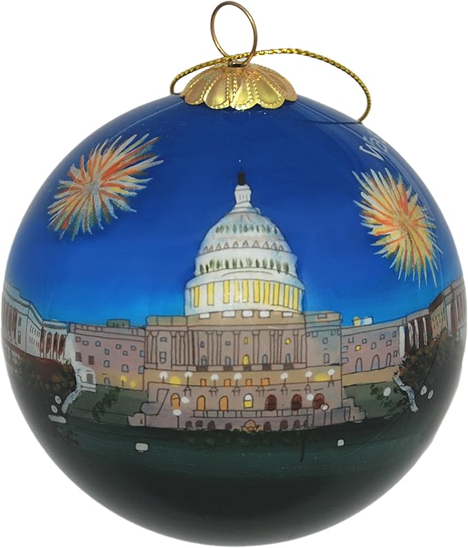 Blown Glass Christmas Ornament | U.S. Capitol Fireworks | Hand Painted Inside | Original Art | Includes Gift Box