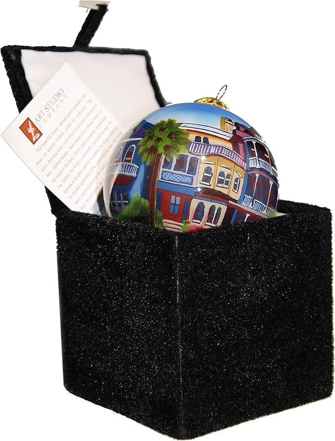 Blown Glass Christmas Ornament | Rainbow Row Houses Savannah | Hand Painted Inside | Original Art | Includes Gift Box