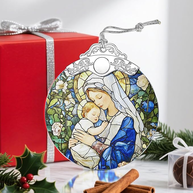 Religious Stained Glass Ornament, Christian Christmas Ornament, Hanging Ornaments for Home Decor & Christmas Tree Ornaments – Holiday Decor, Xmas Gifts & Holiday Present - Virgin Mary