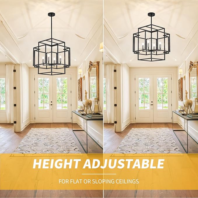 16.5" Farmhouse Chandelier, 4-Light Industrial Ceiling Pendant Light Fixture, Modern Foyer Lighting Fixtures, Dining Room Light Fixtures Over Table, Black and Silver Pendant Lights for Kitchen Island
