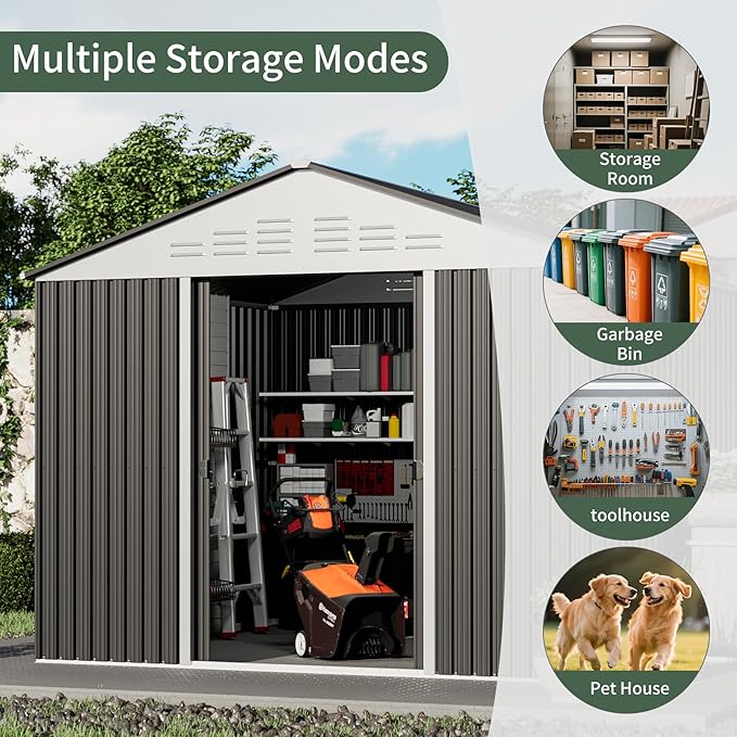 6x4.9 FT Outdoor Storage Shed Garden Shed with Sliding Door - Metal Shed for Garden Backyard Steel Outdoor Shed with Updated Frame Structure for Patio Lawn