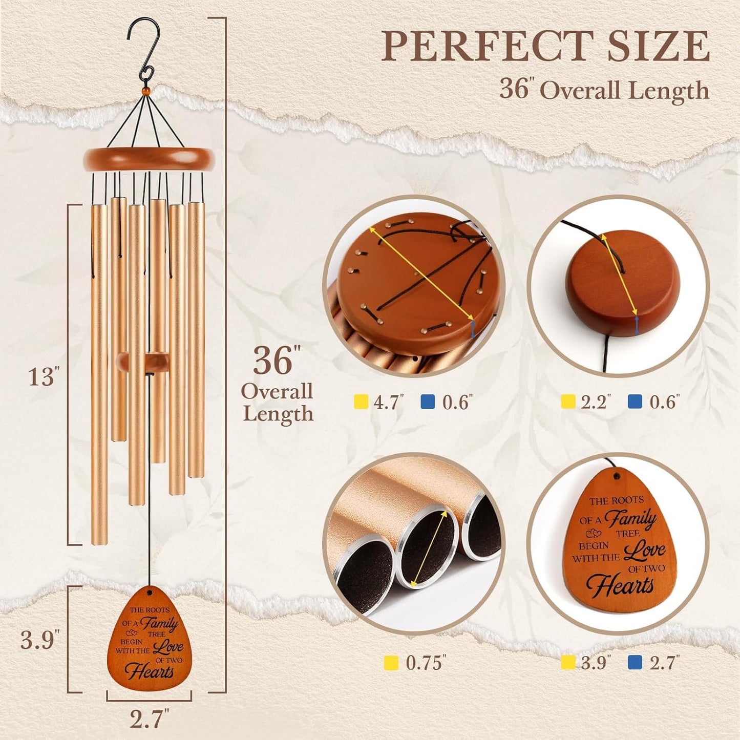 40th Wedding Anniversary Wind Chime, Happy 40th Anniversary Romantic Gifts for Couple, Parents, Wife, Husband, Friends, Ruby Anniversary's Keepsake Gifts Ideas, Large-36''