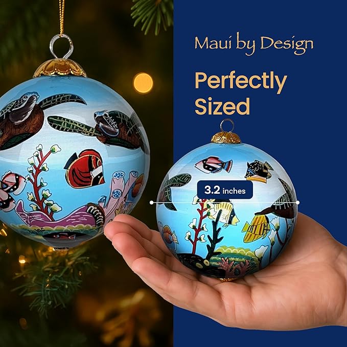 Collectible Hand-Painted Maui Sea Turtles and Tropical Fish Christmas Ornament HF/M