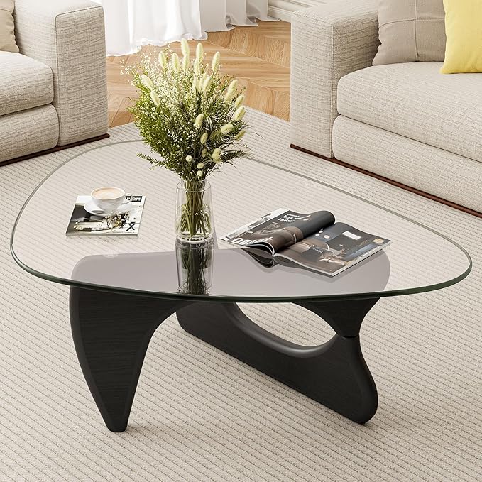 Modern Glass Coffee Table, Mid Century Triangle Coffee Table for Living Room Bedroom Reception Office Tables