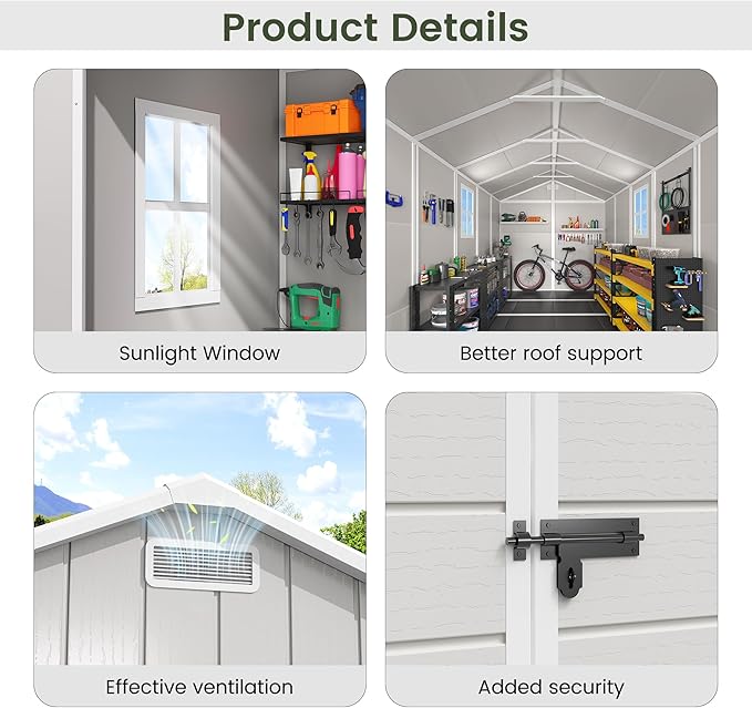 Amopatio Outdoor Storage Shed with Floor, 8x10 FT Lockable Plastic Tool Shed with Ventilation, Waterproof Resin Garden Sheds for Backyard, Patio, Lawn and Bike Bedge