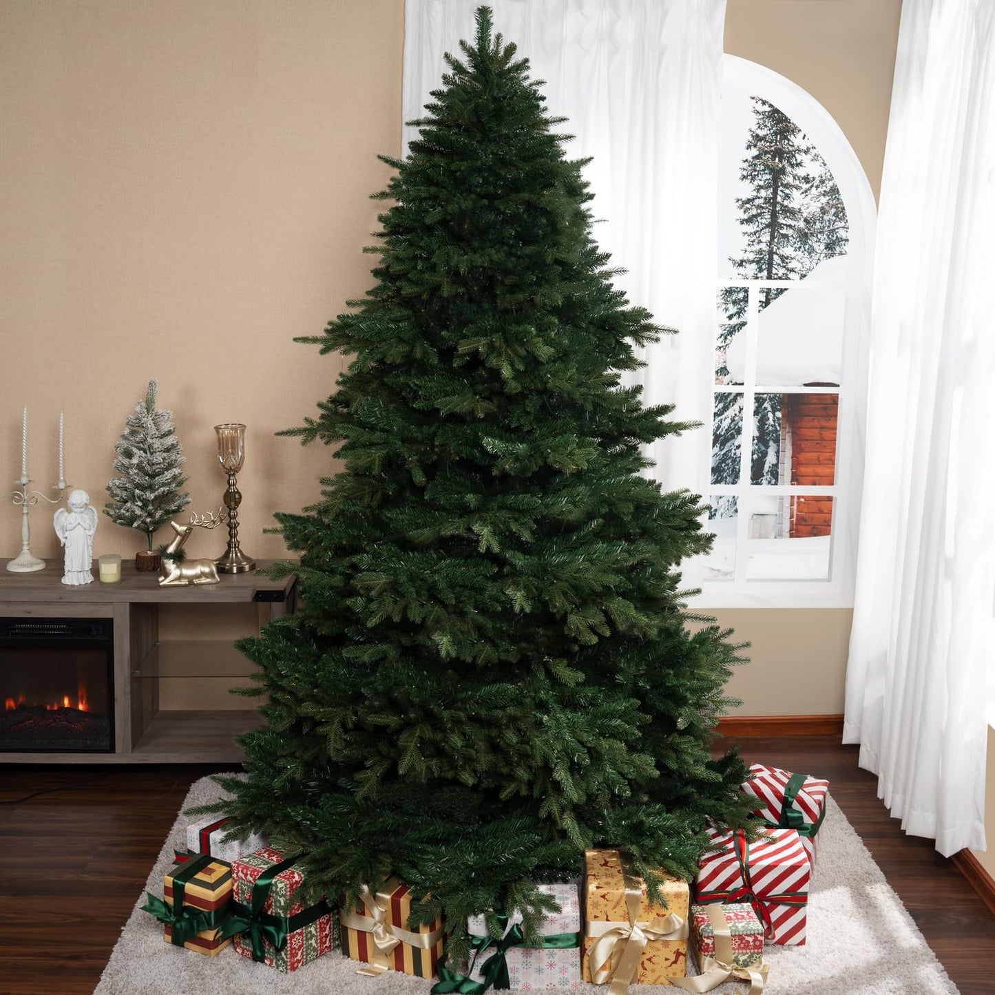 Naomi Home 7.5ft Rustic Christmas Tree with Lights, Realistic Classic Prelit with 3661 Branch Tips, 800 Warm Lights and Metal Stand, Aritificial Tree