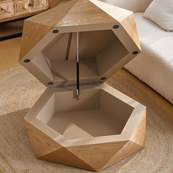 36.61" Round Drum Coffee Table with Storage, Farmhouse Retro Coffee Table for Living Room, Office, Nature
