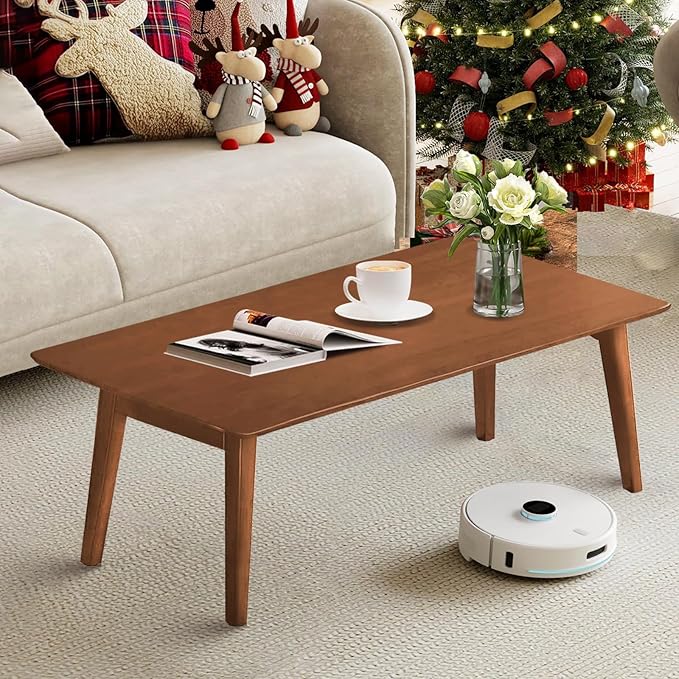 Wooden Folding Coffee Table No Assembly Low Collapsible Japanese Floor Table Small Spaces Tatami FoldableTable for Living Room Home Office (Walnut,Compact)