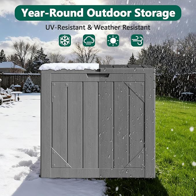 Outdoor Storage Box, 30 Gallon Deck Box Outdoor Storage Bench Outside Waterproof Resin Storage Bench, Lockable Patio Cushions, Garden Tools Storage For Furniture, UV Resistant (Gray)